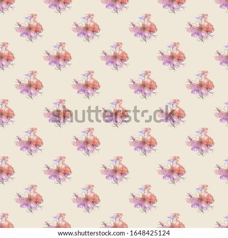 Seamless watercolor pattern with painted flowers in pink colors on a light background.
