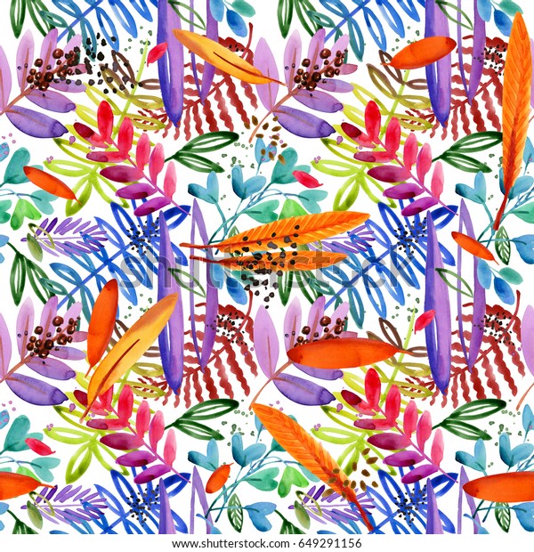 Seamless Watercolor Pattern Paradise Garden Plant Stock Illustration