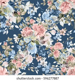 Seamless Watercolor Pattern With Rose Buds And Leaves V