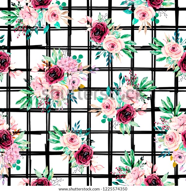 Checkered Wallpaper With Roses - Image Gallery