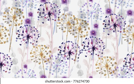 Seamless Watercolor Wild Floral Pattern In Hand Painting Style , Delicate Flower Wallpaper,pink,tansy, Pansies.Wallpaper On White Background 