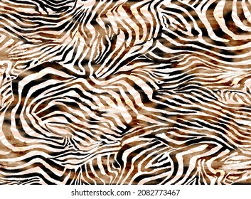Seamless watercolor zebra texture, hand drawing tiger print, African animal pattern.