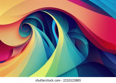 Seamless Wavy Line Abstract Background. Colorful Striped Pattern. Twisted Rainbow Curve Shape Texture. Multicolored Smooth Drapery Wave. Dynamic Flow Of Intricate Stripe. Digital Art