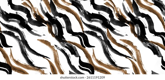 Seamless zebra and leopard pattern. Abstract brush pattern. 