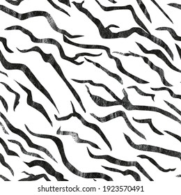 Seamless Zebra Skin Pattern. Grundge Texture. Black Textured Stripes.