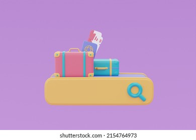 Search Bar With Green Suitcase,Tourism And Travel Plan To Trip Concept,holiday Vacation,summer Time,3d Rendering
