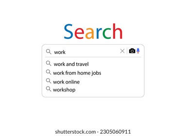 Search bar vector element design, isolated on white background. 
User interface with text about work. Vector illustration.