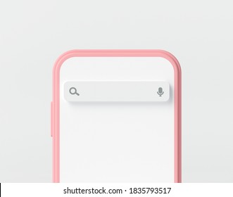 Search Engine Bar On Smartphone Screen Concept. Mobile Web Search On Internet, Empty Search Bar Mockup For Titles, Text. 3d Rendering