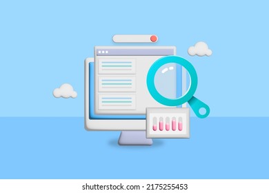 Search Engine Marketing, Paid Marketing, Digital Advertising Analytics, Search Marketing Data Analysis - 3D Rendered Illustration With Icons