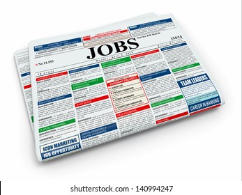 Search job. Newspaper with advertisments on white isolated background. 3d - Powered by Shutterstock