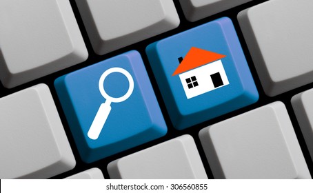 Search for real estate online - symbols on computer keyboard