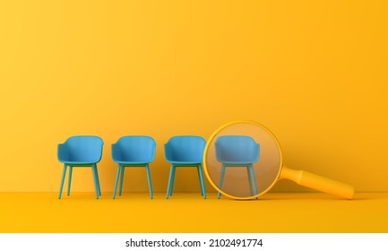 Searching for a new job opportunity. Office chair with magnifying glass. Recruitment concept. 3D Render - Powered by Shutterstock