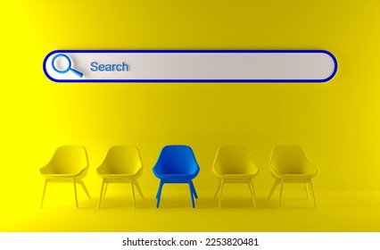 Searching for a new job opportunity. Office chair with blank search bar. Recruitment concept. We are hiring. 3D Rendering.
 - Powered by Shutterstock