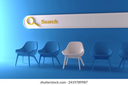 Searching for a new job opportunity. Office chair with blank search bar. Recruitment concept. We are hiring.  Blank sign on an empty chair. Hiring new job vacancy concept.  - Powered by Shutterstock