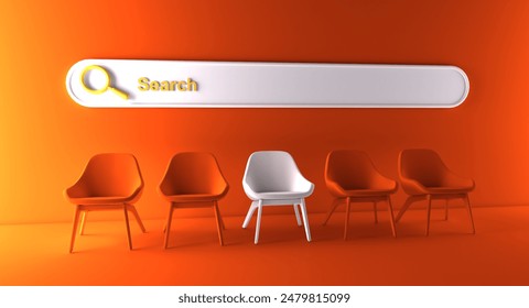 Searching for a new job opportunity. Office chair with blank search bar. Recruitment concept. We are hiring.  Blank sign on an empty chair. Hiring new job vacancy concept.  - Powered by Shutterstock