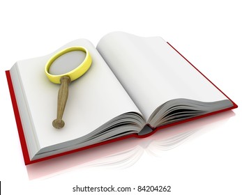 Searching in an open book. 3D render.