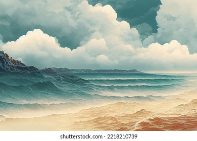 Seascape, Beach Scenery Background Illustration
