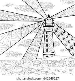Seascape Line Art Design Coloring Book Stock Illustration 642548527