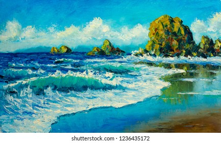 Oil Painting About Water And Natural Images Stock Photos