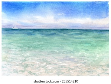 seascape watercolor painting - Powered by Shutterstock