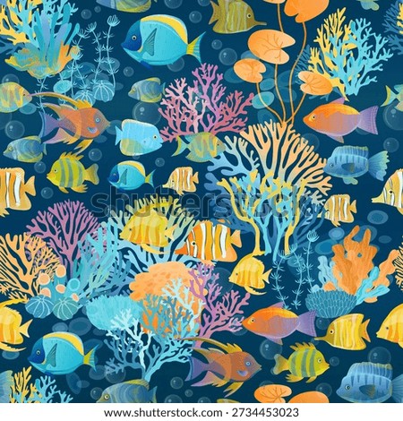 Seashells and  corals Seamless Pattern , underwater life