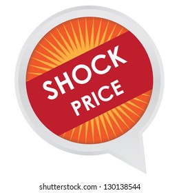 Season Sale Sticker Or Label Present By Shock Price On Orange And Red  Icon Isolated On White Background