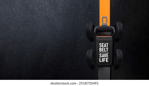 Seat Belt Safety Message with Car Tires and Black Background - Powered by Shutterstock