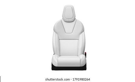 Seat Car Chair White Leather Automobile, Front View. 3D Rendering