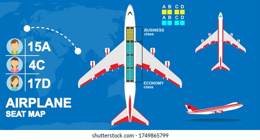 Seat Map Airplane Class Illustration . Airline Tour Trip Passenger Charter Chair. Information Ride International Transit Plane