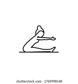 Seated Forward Fold, Yoga Line Illustration Icon On White Background