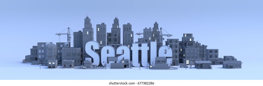 Seatle Lettering, City In 3d Render