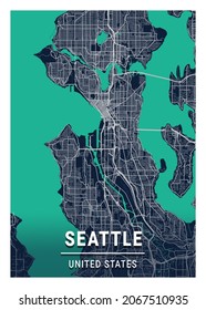 Seattle Blue Dark City Map