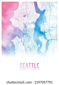 Seattle Colors Watercolor City Map Poster