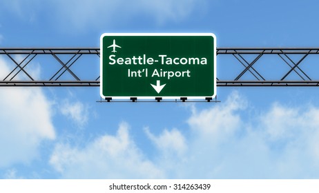 Seattle USA Airport Highway Sign 3D Illustration