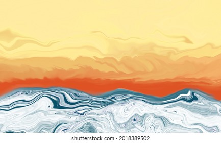 
Seaview painted ocean sunset header background with copy space. Painterly watercolor acrylic paint effect for modern coastal living or summer vacation social media design template