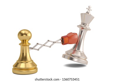 Secret Weapon Business Concept With A Chess Pawn Joke Boxing Glove.3D Illustration.