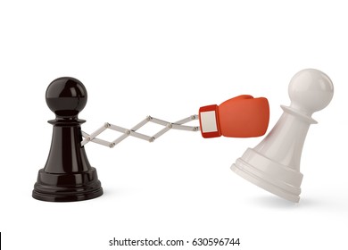 Secret Weapon Business Concept With A Chess Pawn Joke Boxing Glove.3D Illustration.