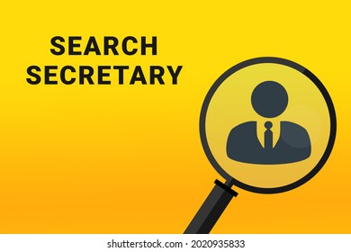 Secretary career. Build a career concept. Secretary career text on yellow background. Loupe symbolizes job search. Wallpapers on theme jobs. - Powered by Shutterstock