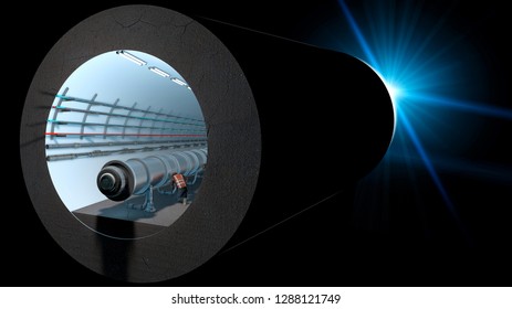 Section Of The Cern Tunnel. European Organization For Nuclear Research. It Is The Largest Laboratory In The World Of Particle Physics. 3d Rendering