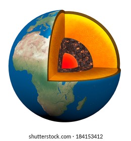 Section Of The Planet Earth With Lava, Nucleno, The Earth's Crust