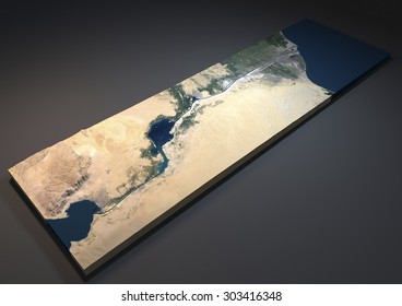 Section Of The Suez Canal In 3d, Satellite View, Egypt. Element Of This Image Are Furnished By NASA