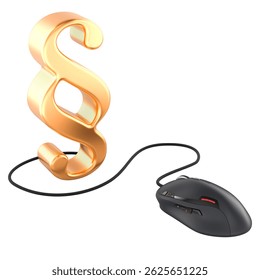 Section symbol with computer mouse, 3D rendering isolated on white background