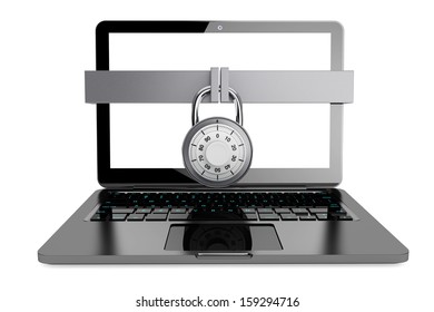 Secure Concept. Laptop computer with Pad Lock on a white background