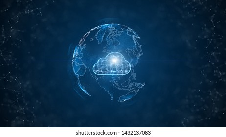 Secure Data Network Digital Cloud Computing Cyber Security Concept. Earth Element Furnished by Nasa