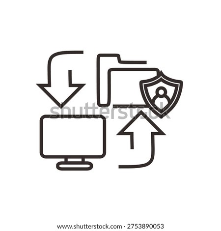 Secure Data Transfer and Download Upload Protection Line Icon