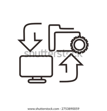 Secure Data Transfer and Download Upload Protection Line Icon