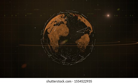 Secure global financial network surrounding virtual planet.