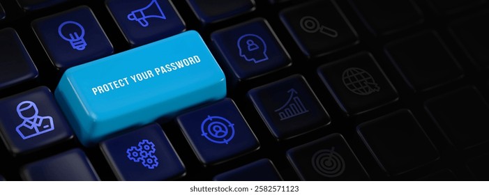 Secure internet access and personal information security. PROTECT YOUR PASSWORD. 3d illustration