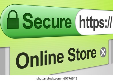 Secure web connection for an online store showing green secure SSL connection on a web browser