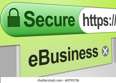 Secure Web Site Connection For ECommerce, An Online Store Or A Business Transaction. Browser Address Bar Showing Green Secure SSL Connection On A Web Browser With An Active Tab Showing 